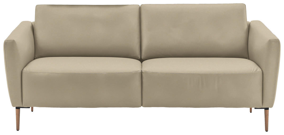 2-SITZER-SOFA  in Echtleder Ecru   - Ecru/Eichefarben, Natur, Leder/Holz (207/86/87cm) - Valnatura