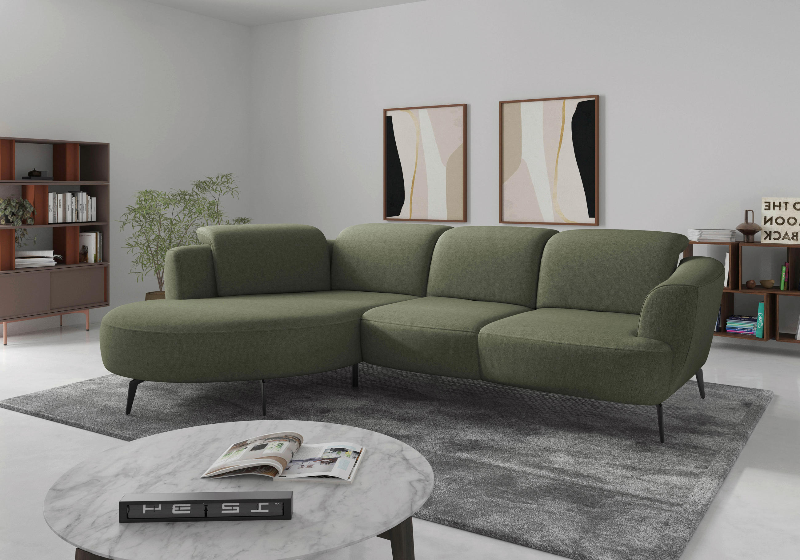 ECKSOFA in Flachgewebe Olivgrün  199/309 cm  - Schwarz/Olivgrün, KONVENTIONELL, Textil/Metall (199/309cm) - Sit & More
