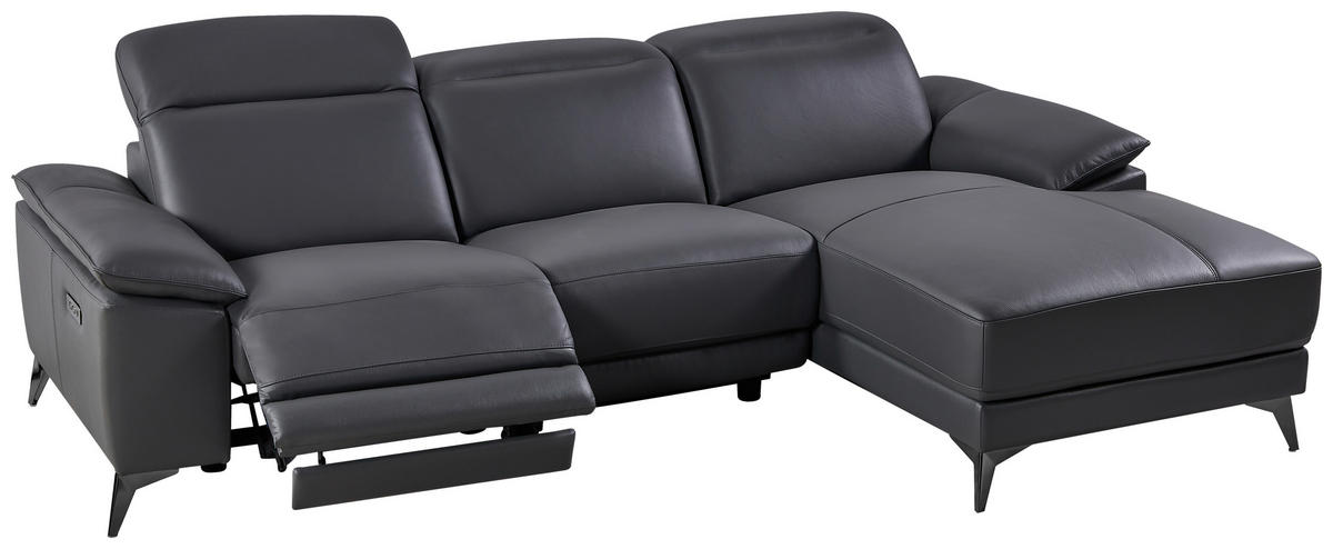 ECKSOFA Grau Echtleder  - Schwarz/Grau, Design, Leder/Metall (255/171cm) - Livetastic