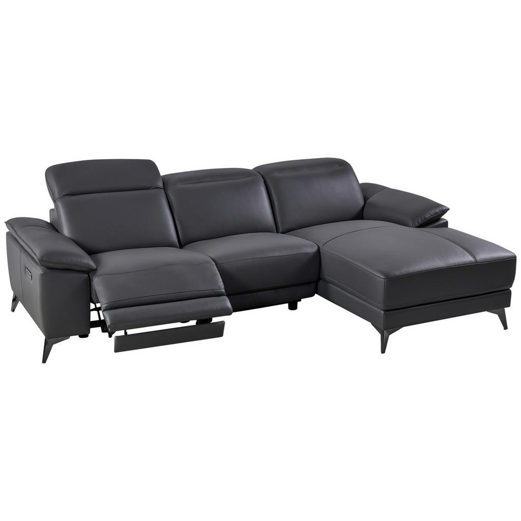 Thumbnail - Livetastic Ecksofa, Grau, Leder, Echtleder, Rindleder, 3-Sitzer, Ottomane rechts, L-Form, 255x171 cm, Made in Europe, US...