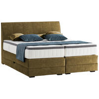 BOXSPRINGBETT 200/200 cm,  in Olivgrün, Bettkasten, Topper, Matratzen, H3 + H4 = fest + sehr fest  - Wengefarben/Olivgrün, KONVENTIONELL, Holz/Textil (200/200cm) - Novel