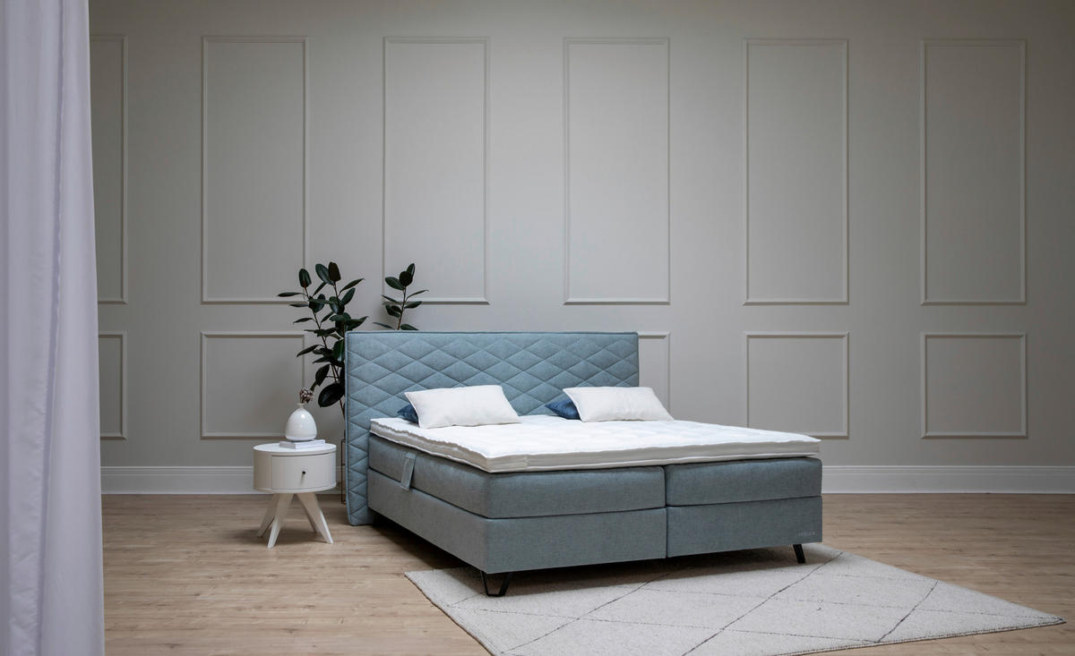 BOXSPRINGBETT 180/200 cm  in Türkis  - Türkis/Schwarz, Konventionell, Holz/Textil (180/200cm) - Sjöholm