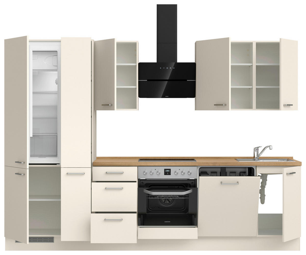 KÜCHENBLOCK 300 cm   in Eichefarben, Magnolie  - Edelstahlfarben/Eichefarben, MODERN, Holzwerkstoff/Metall (300cm) - Nobilia