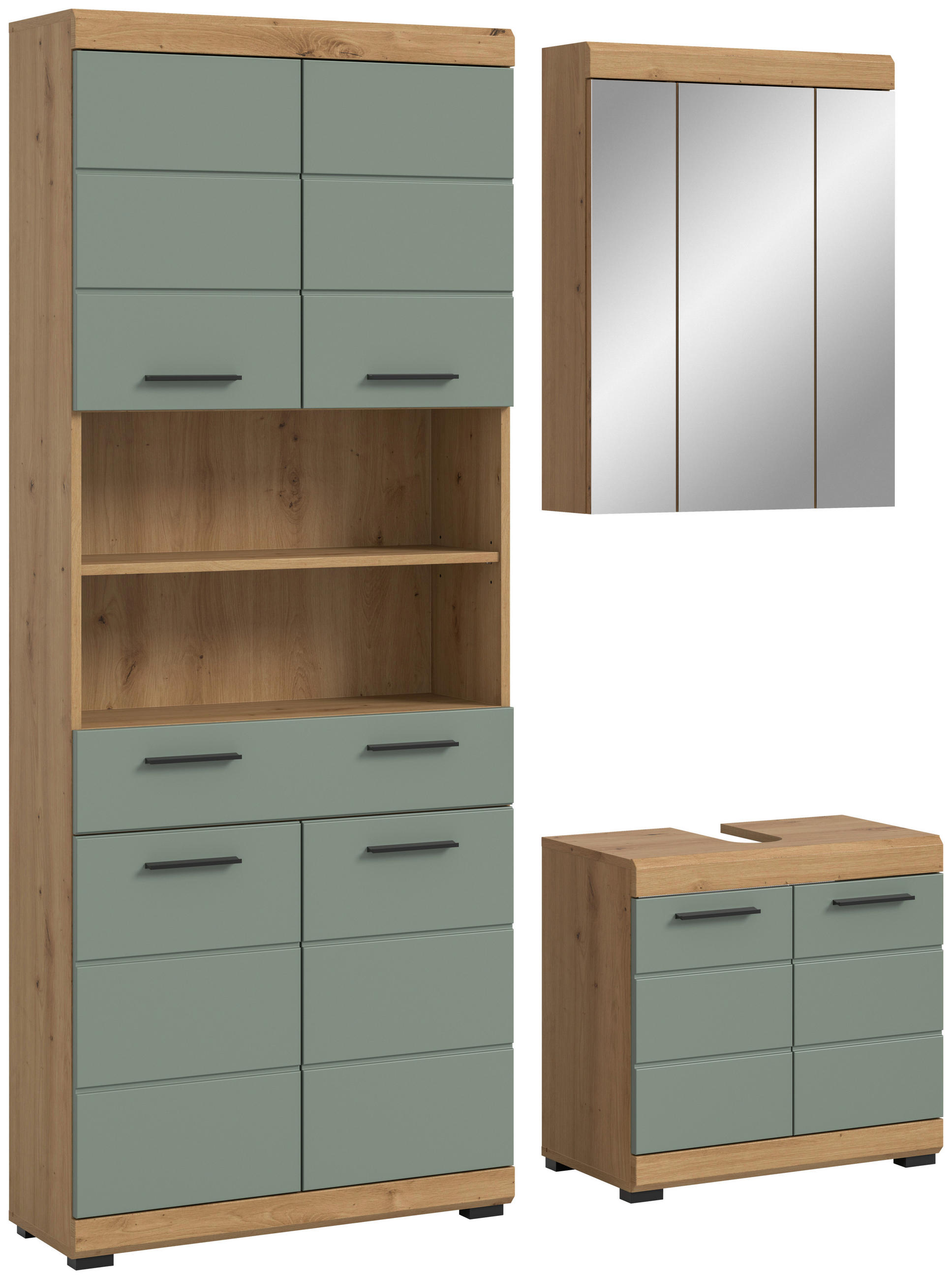 BADEZIMMER 3-teilig  in 134 cm  - Schwarz, MODERN, Holzwerkstoff/Kunststoff (134cm) - MID.YOU