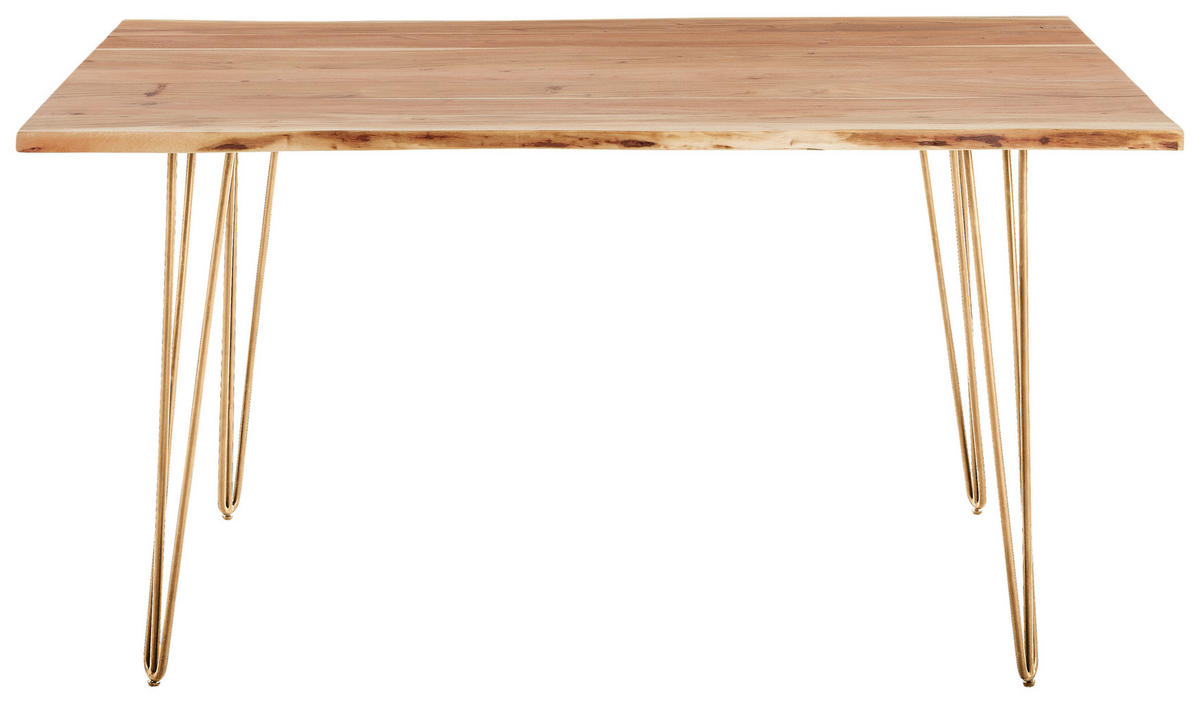 ESSTISCH 160/90/76 cm Echtholz  Holz, Metall rechteckig Akaziefarben, Goldfarben  - Goldfarben/Akaziefarben, Design, Holz/Metall (160/90/76cm) - Landscape