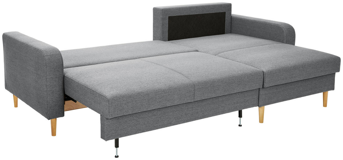 ECKSOFA in Flachgewebe Grau  - Eiche Wotan/Grau, Konventionell, Holz/Textil (255/157cm) - Carryhome