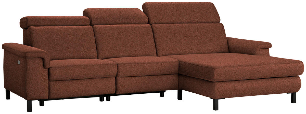 ECKSOFA Rostfarben Flachgewebe Rücken echt, Kopfteilverstellung  - Rostfarben/Schwarz, KONVENTIONELL, Textil/Metall (304/182cm) - Pure Home Comfort