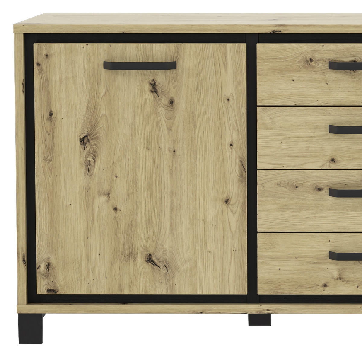 SIDEBOARD  in Schwarz, Eichefarben  - Eichefarben/Schwarz, Basics, Holzwerkstoff/Kunststoff (178.4cm) - Livetastic