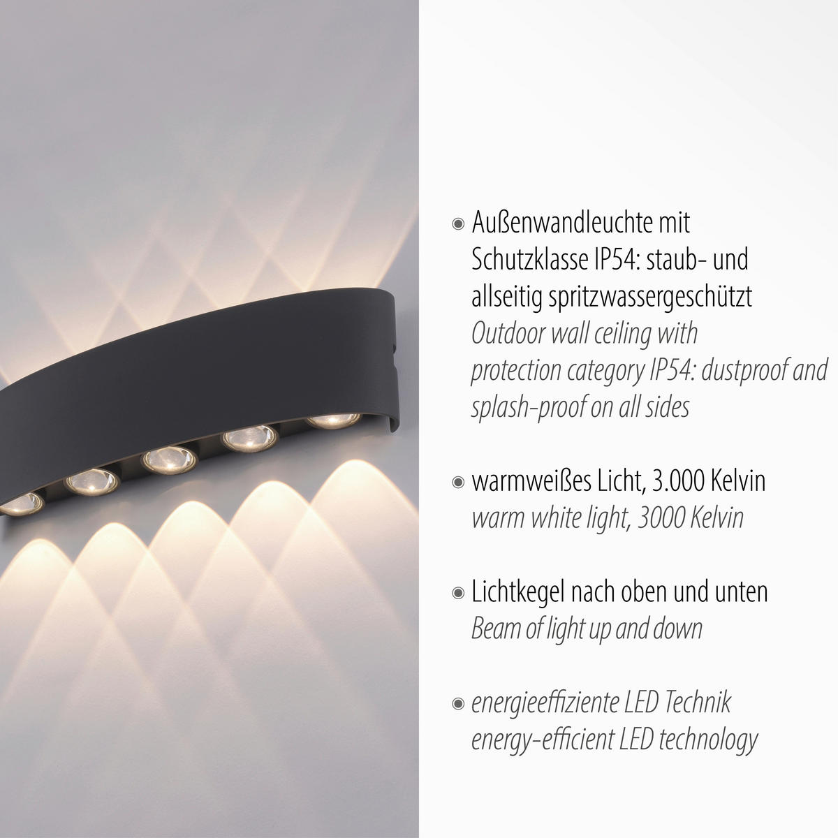 LED-WANDLEUCHTE 27/4,7/8 cm   - Anthrazit, Design, Kunststoff/Metall (27/4,7/8cm)