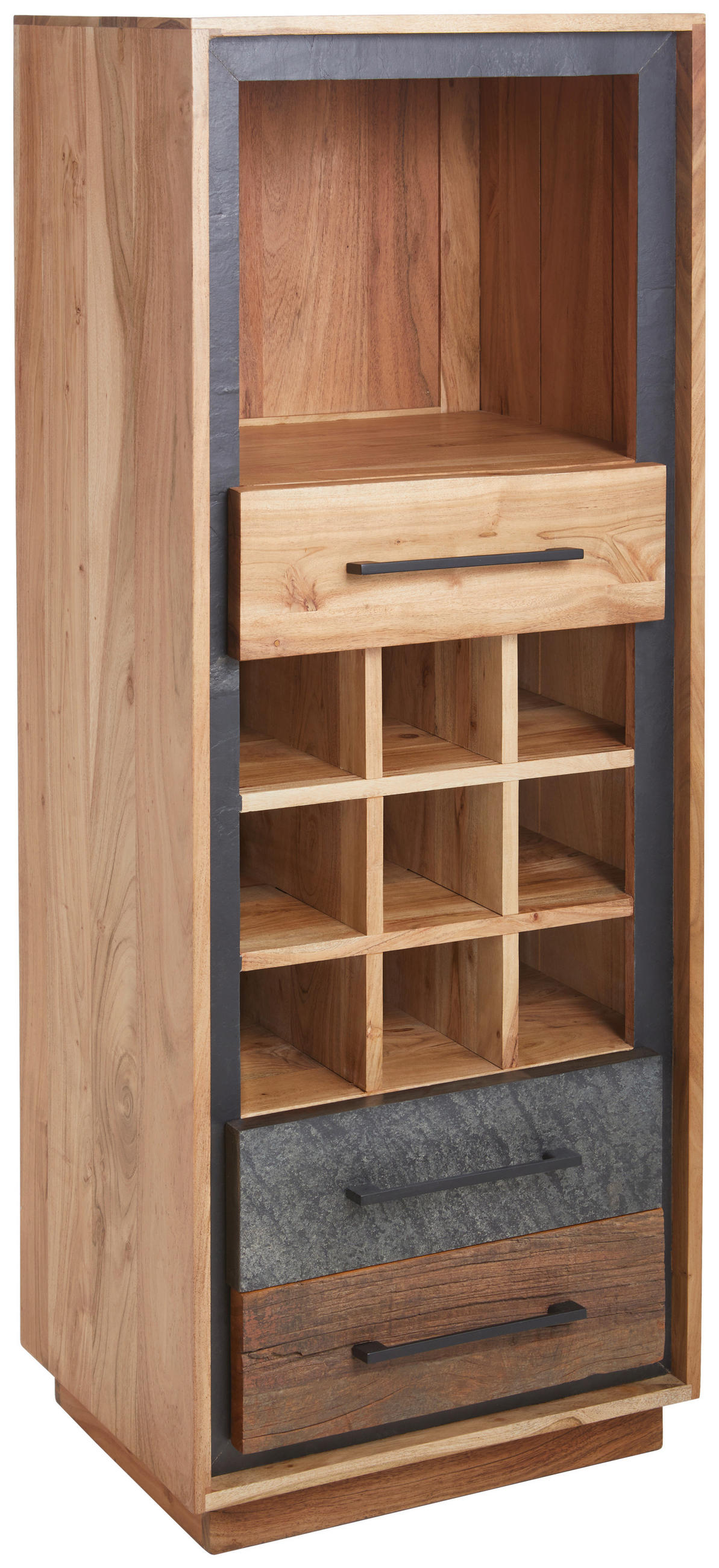 WEINREGAL Akazie, Recyclingholz furniert, massiv Braun, Akaziefarben, Dunkelgrau  - Dunkelgrau/Schwarz, Trend, Holz/Metall (50/130/40cm) - Landscape