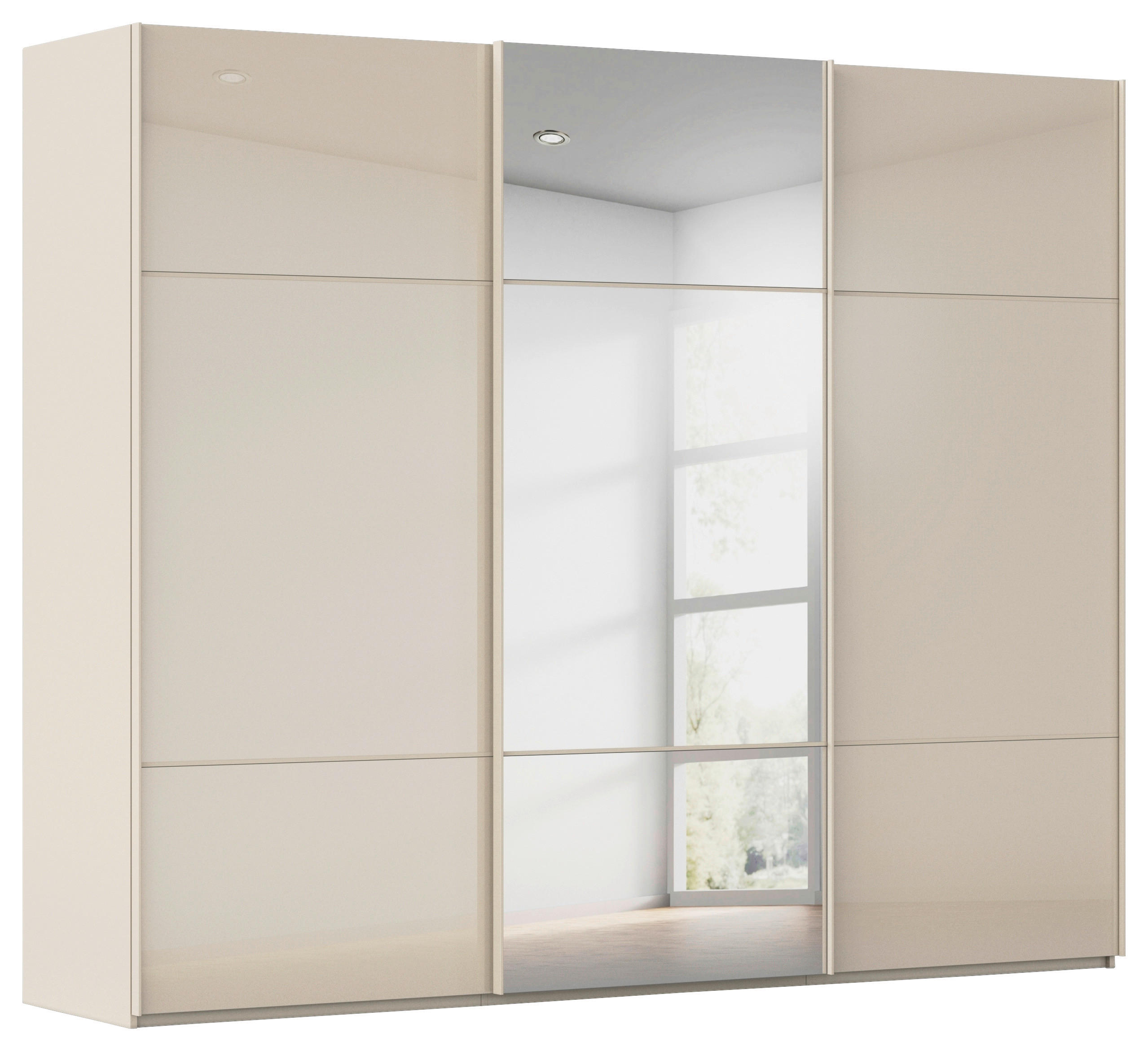 SCHWEBETÜRENSCHRANK 301/223/68 cm 3-türig Champagner  - Champagner, KONVENTIONELL, Glas/Holzwerkstoff (301/223/68cm) - Novel