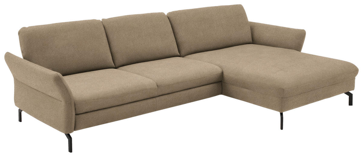 ECKSOFA in Velours Hellbraun  - Hellbraun/Schwarz, Design, Textil/Metall (306/179cm) - Beldomo System