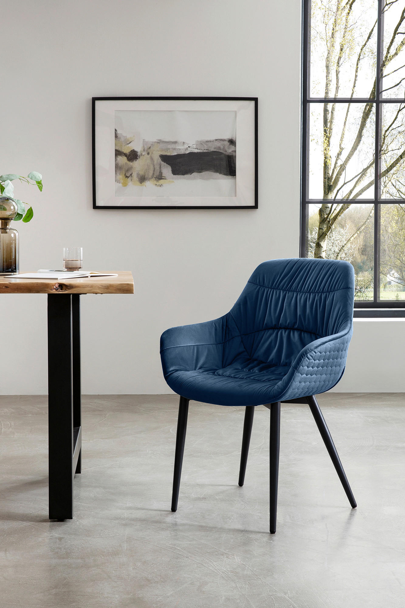 ARMLEHNSTUHL  in Samt  - Blau/Schwarz, MODERN, Textil/Metall (63/81,5/61cm) - Livetastic
