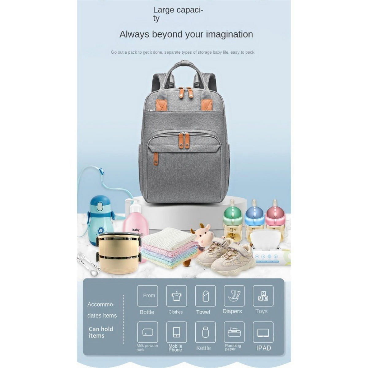 WICKELRUCKSACK Stella Bag Deluxe  - Hellgrau, Basics, Textil (30/40/21cm)