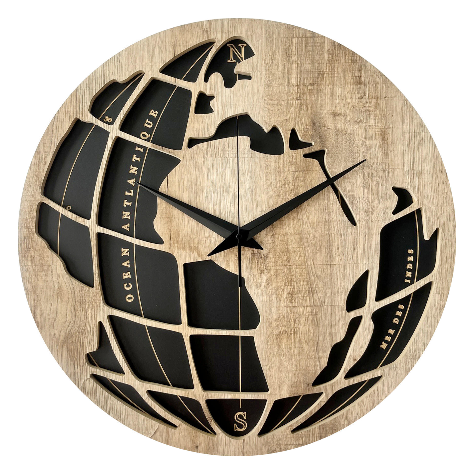 WANDUHR - Schwarz, Eichefarben  - Eichefarben/Schwarz, Basics, Holz/Kunststoff (57cm)