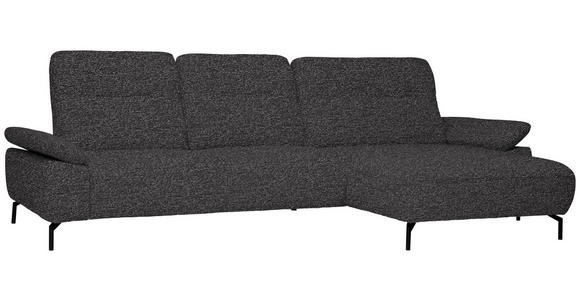 ECKSOFA in Chenille, Flachgewebe Dunkelgrau  - Dunkelgrau/Schwarz, Design, Textil/Metall (318/165cm) - Xora