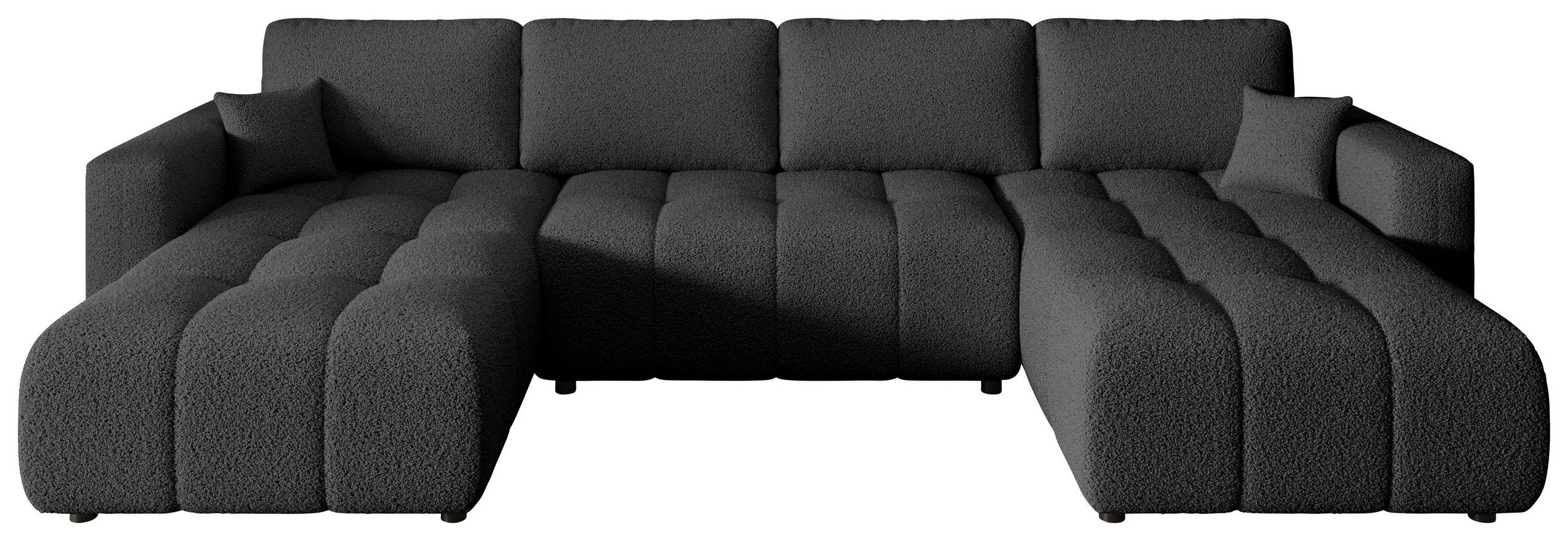 WOHNLANDSCHAFT Dunkelgrau Bouclé  - Dunkelgrau/Schwarz, MODERN, Kunststoff/Textil (190/380/190cm) - Carryhome