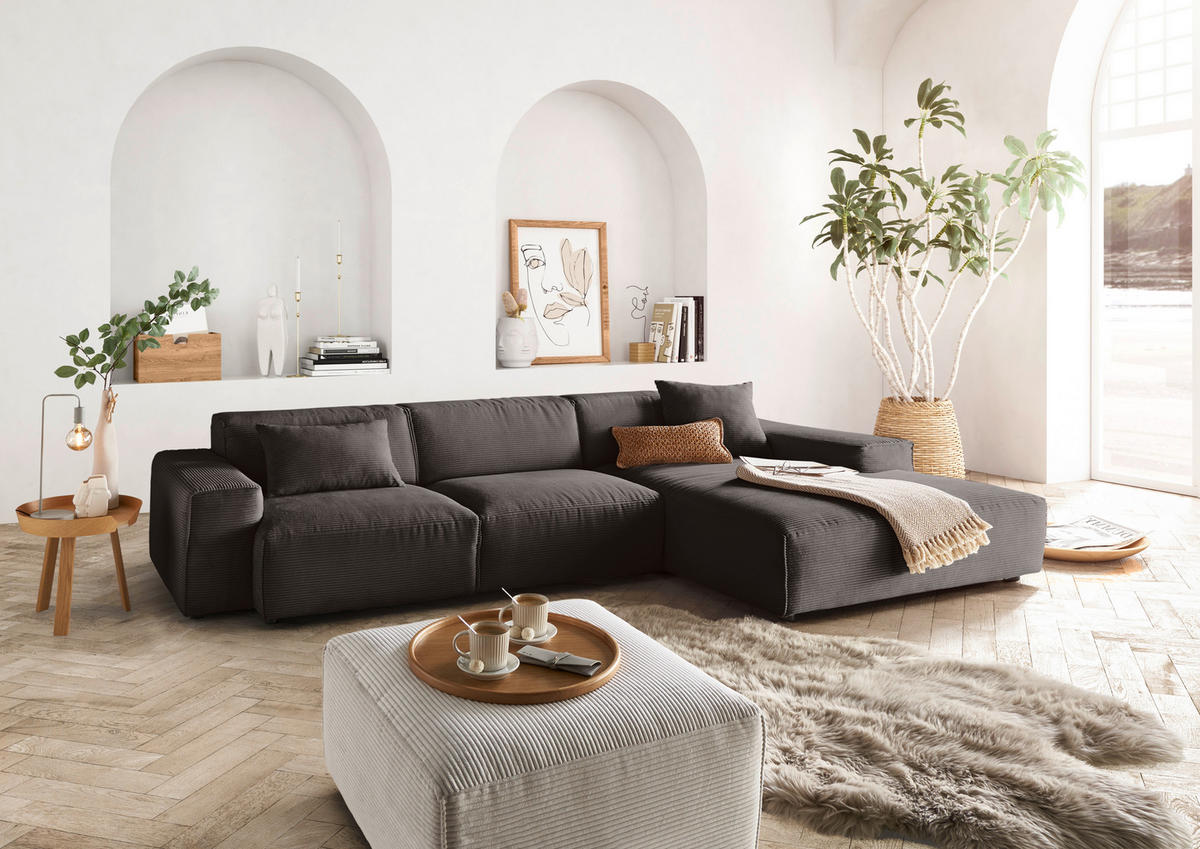 ECKSOFA 9125 Dunkelbraun, Mokka Cord  - Dunkelbraun/Schwarz, Design, Kunststoff/Textil (300/189cm) - Pure Home Lifestyle