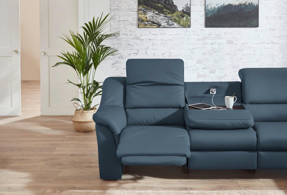 ECKSOFA  in Echtleder Blau  324/260 cm  - Chromfarben/Blau, KONVENTIONELL, Leder/Kunststoff (324/260cm) - Cantus