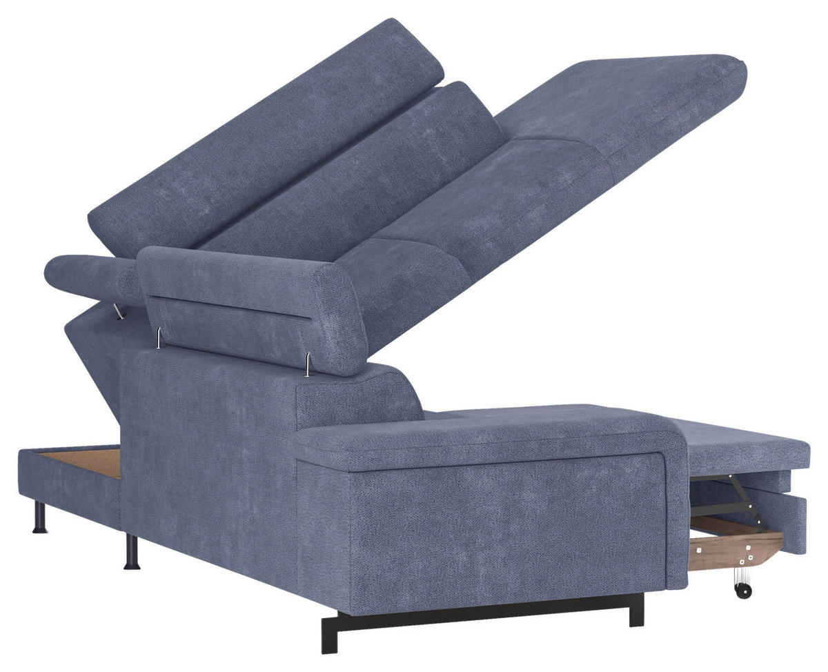 ECKSOFA Blau Chenille  - Blau/Schwarz, Textil/Metall (262/215cm) - MID.YOU