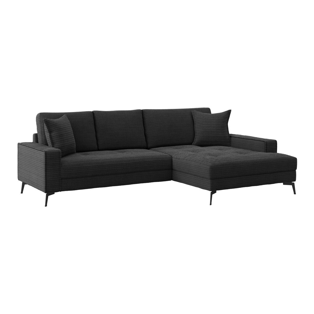 ECKSOFA ZERO Schwarz Cord Zierkissen, Rückenkissen  - Schwarz, Trend, Textil/Metall (286/173cm) - Livetastic