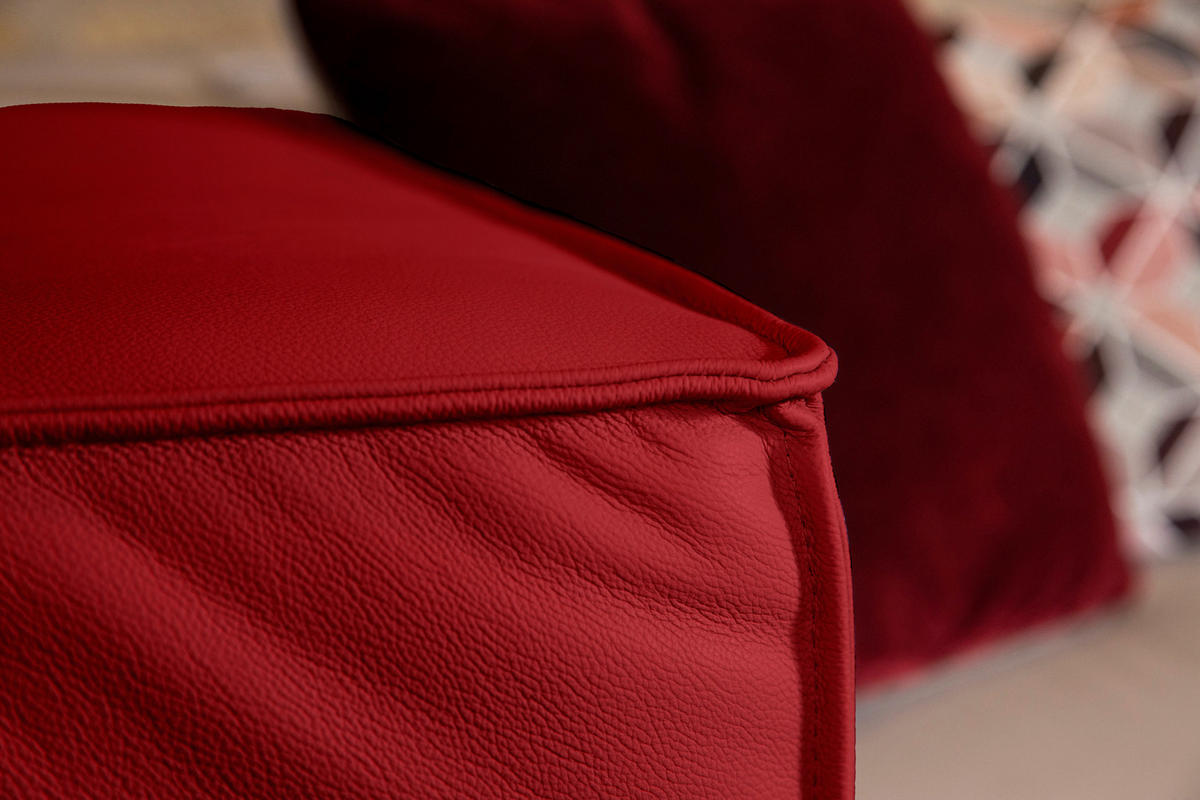 HOCKER Echtleder Rot  - Rot/Schwarz, MODERN, Leder/Kunststoff (120/39/60cm) - Chilliano
