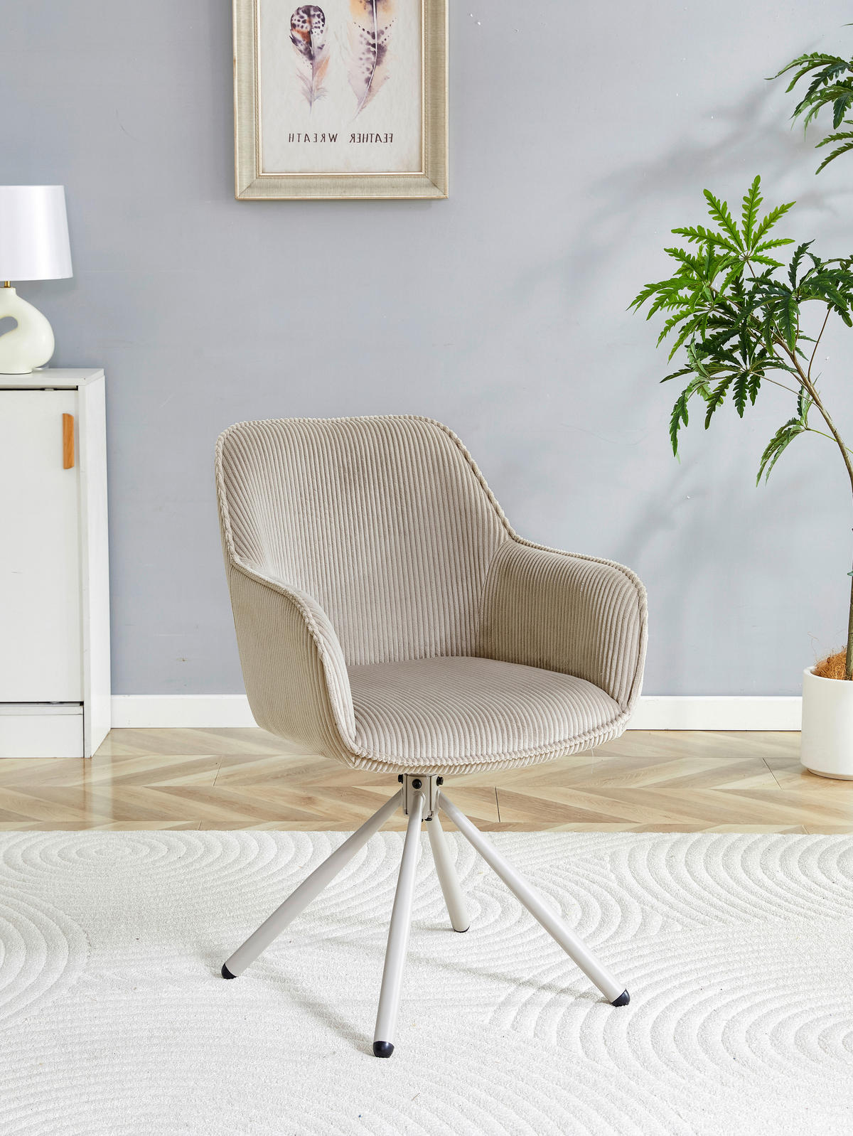 ARMLEHNSTUHL  in Eisen Cord  - Beige/Hellgrau, MODERN, Holz/Textil (61/91/59cm) - Livetastic