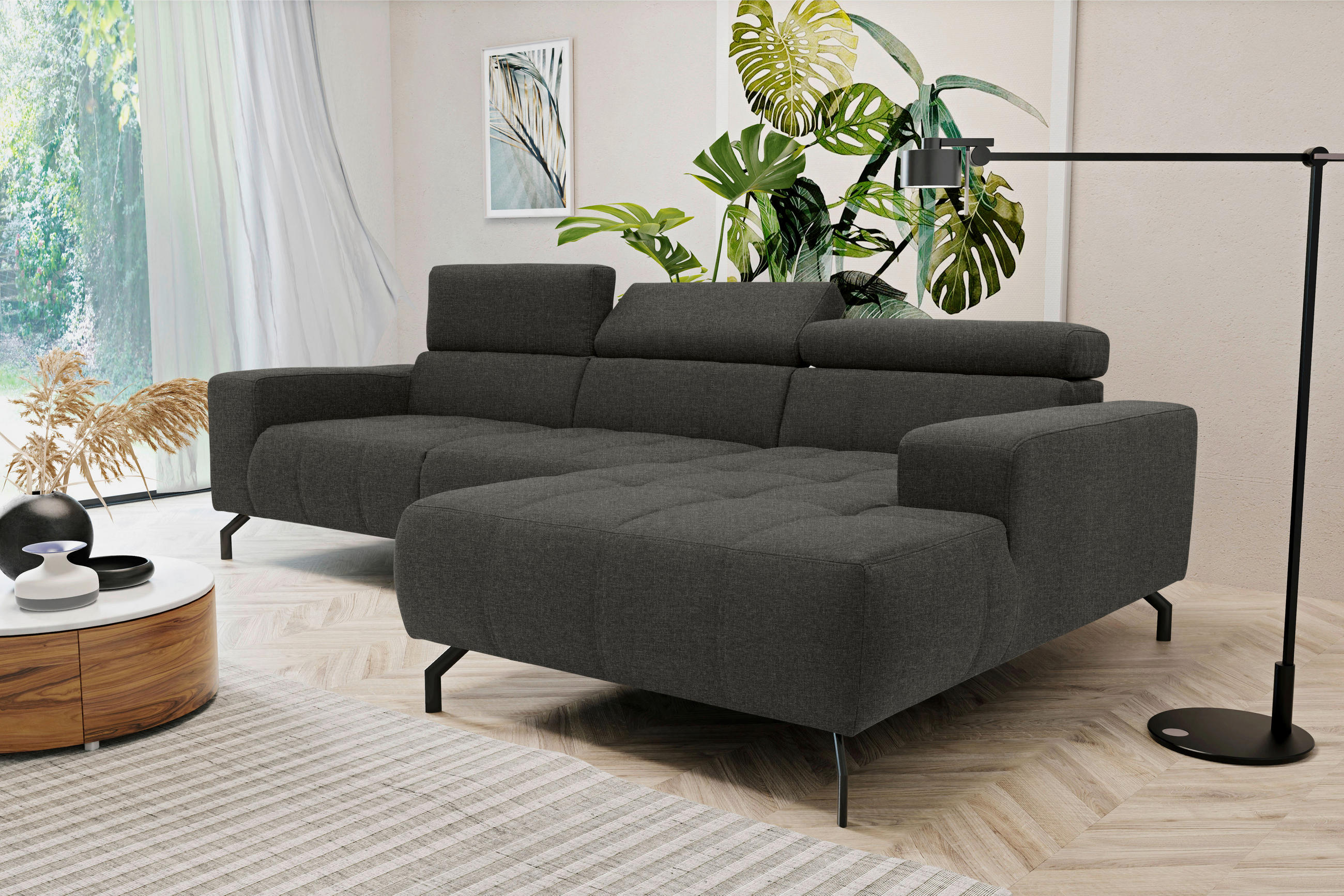 ECKSOFA Braun, Schwarz Webstoff  - Schwarz/Braun, Design, Textil/Metall (292/175cm) - MID.YOU