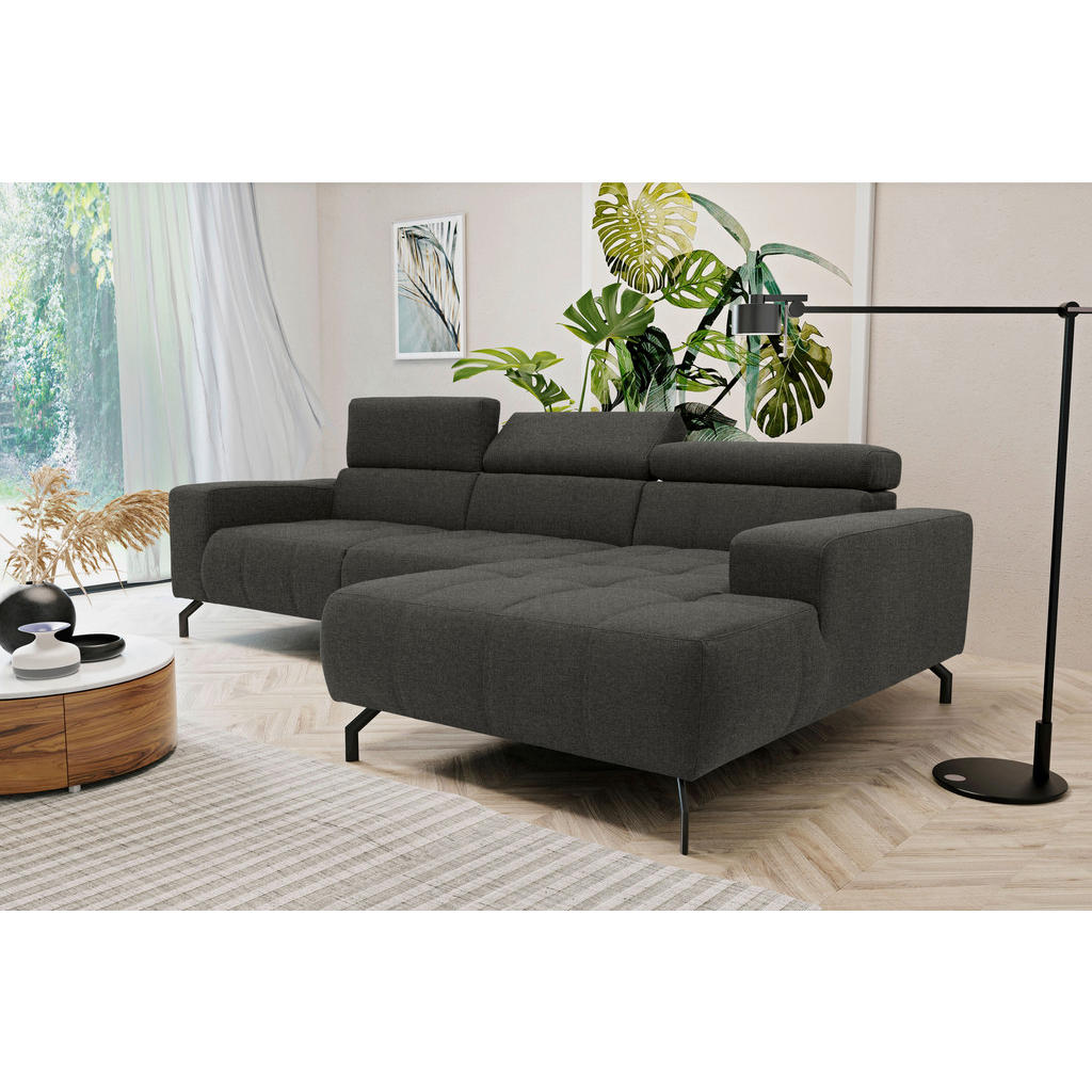 Thumbnail - Mid.you Ecksofa, Braun, Schwarz, Textil, Uni, 3-Sitzer, Ottomane rechts, L-Form, 292x175 cm, Made in EU, FSC Mix, Rücken...