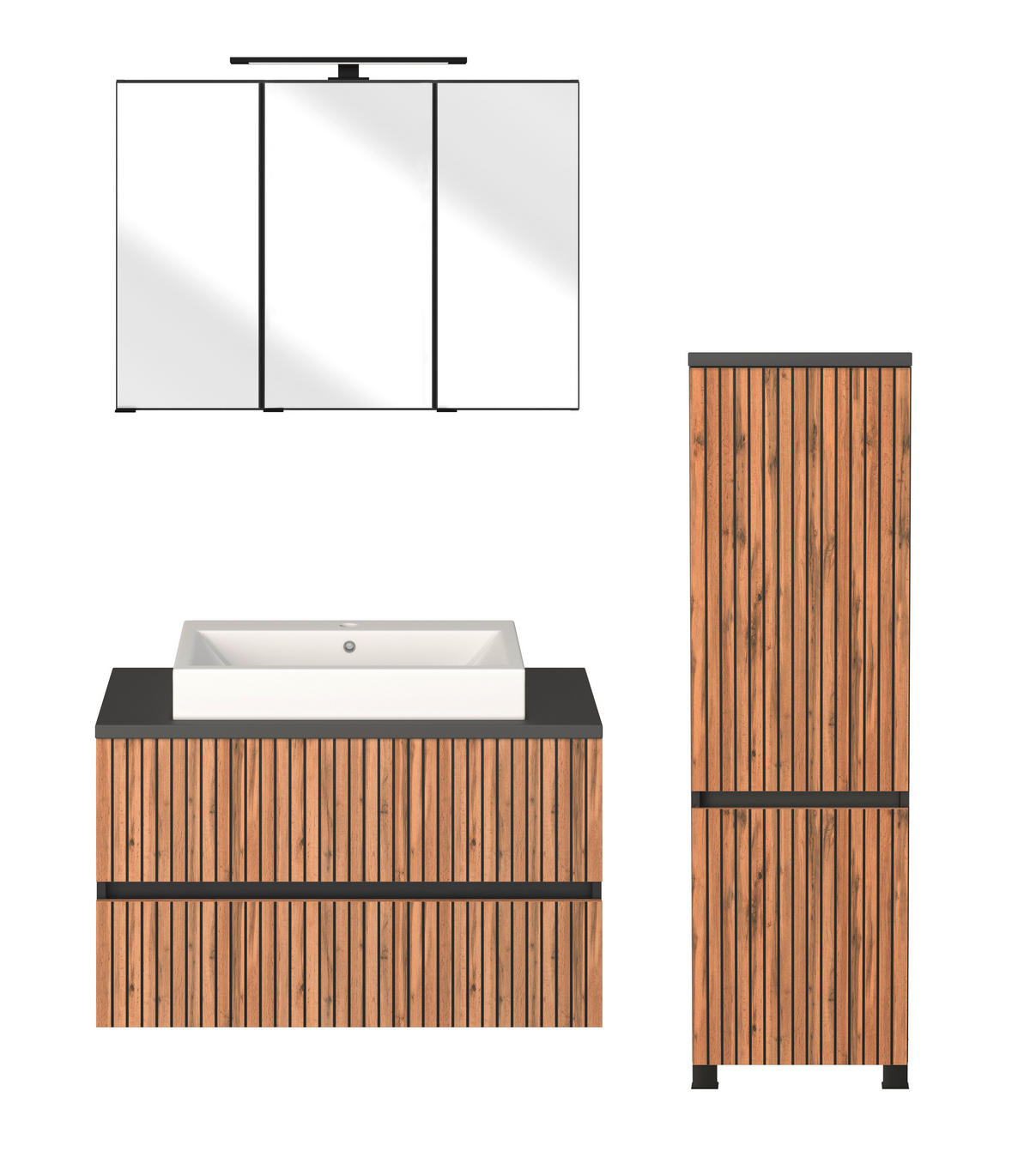 BADEZIMMER  in 130 cm  - Eiche Wotan/Graphitfarben, KONVENTIONELL, Glas/Keramik (130cm) - Xora