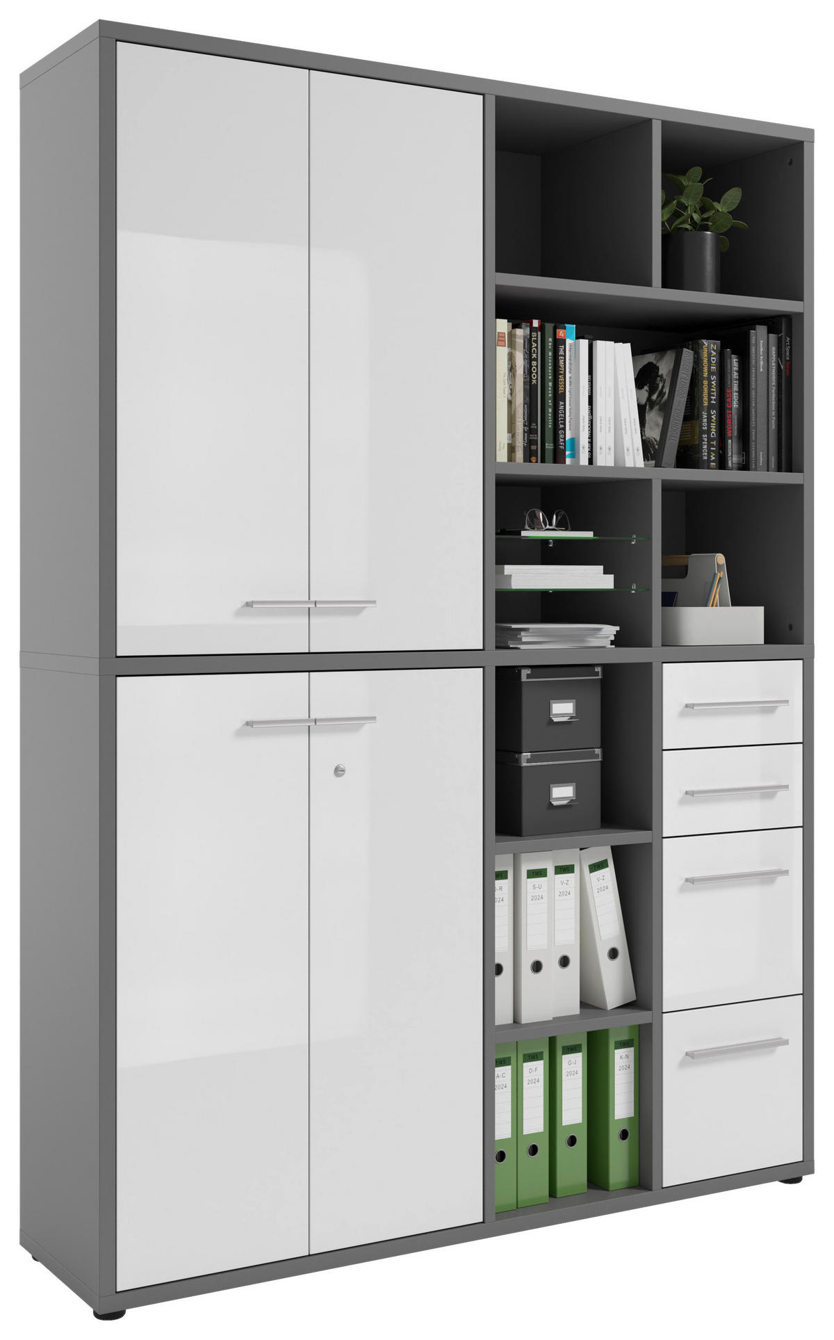 AKTENSCHRANK Grau, Weiß  - Weiß/Grau, MODERN, Glas/Holzwerkstoff (154,9/215,4/40cm)