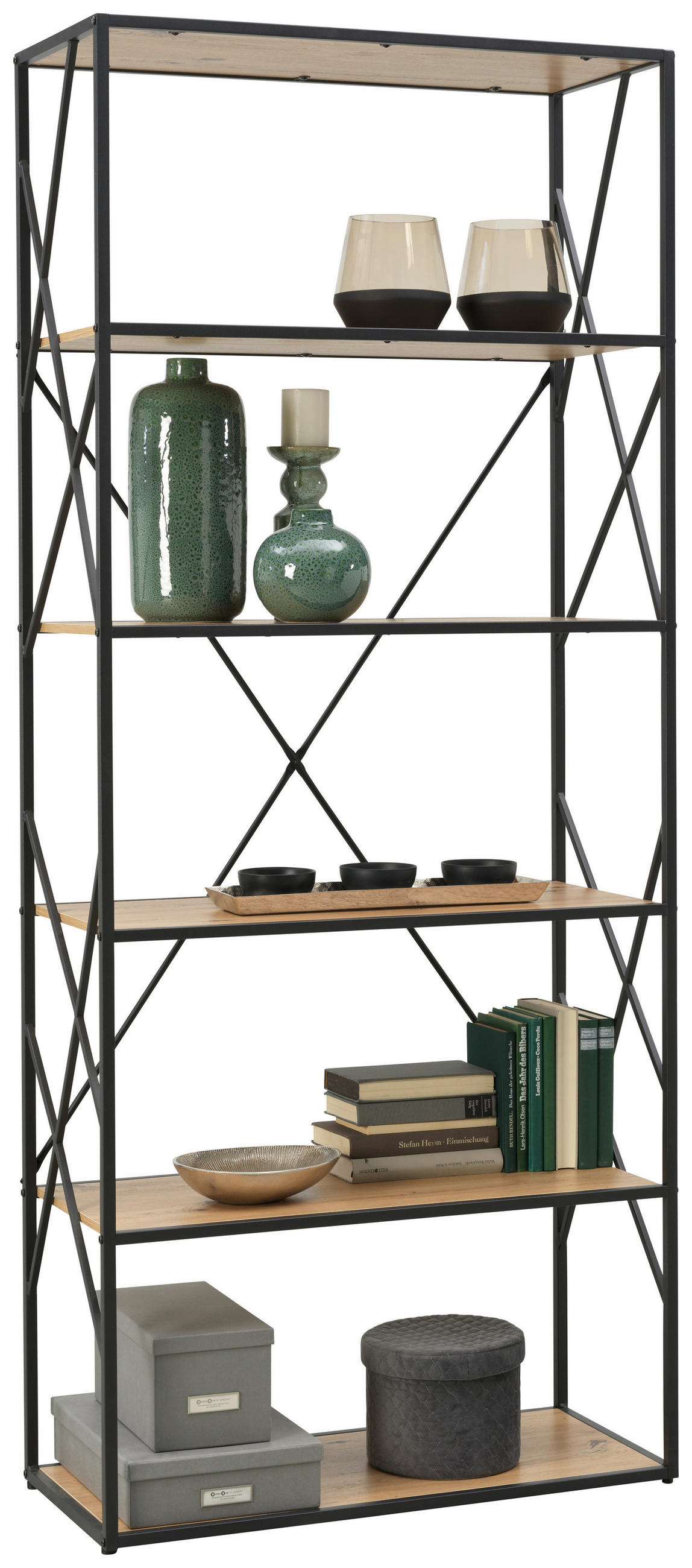 ÉTAGÈRE SUR PIED  80/190/35 cm Schwarz, Eichefarben  - Eichefarben/Schwarz, Trend, Holzwerkstoff/Metall (80/190/35cm) - Landscape