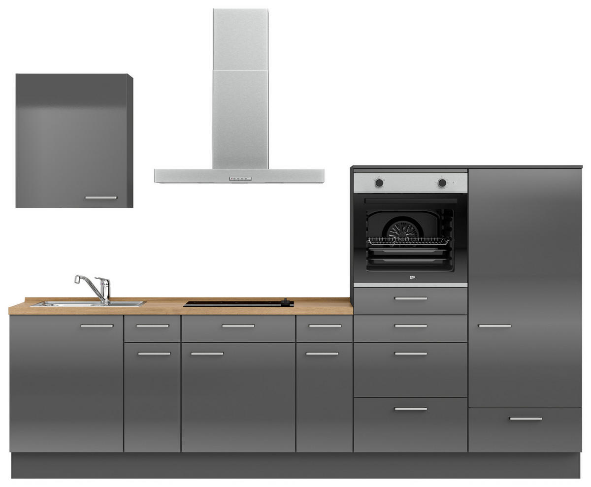 KÜCHENLEERBLOCK 300 cm   in Eichefarben, Schieferfarben  - Schieferfarben/Edelstahlfarben, MODERN, Holzwerkstoff/Metall (300cm) - Nobilia