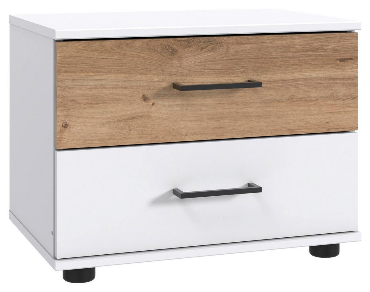 NACHTTISCH 52/40/38 cm  in Weiss, Plankeneiche  - Weiss/Plankeneiche, Konventionell, Holzwerkstoff/Kunststoff (52/40/38cm) - Carryhome