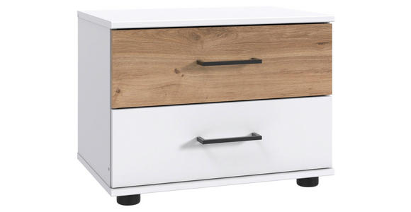 NACHTKÄSTCHEN 52/40/38 cm in Weiß, Plankeneiche - Plankeneiche/Schwarz, KONVENTIONELL, Holzwerkstoff/Kunststoff (52/40/38cm) - Carryhome