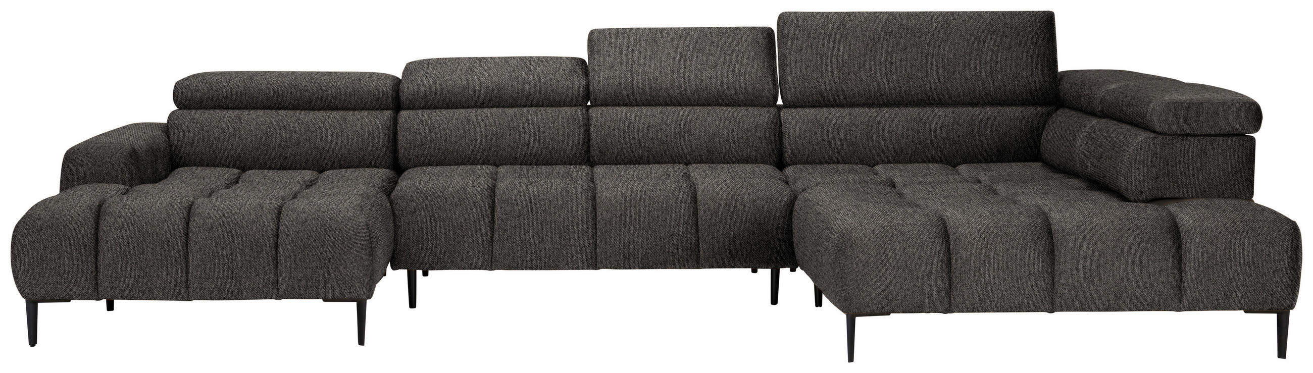 WOHNLANDSCHAFT in Webstoff Graubraun  - Graubraun/Schwarz, Design, Textil/Metall (177/385/216cm) - Welnova