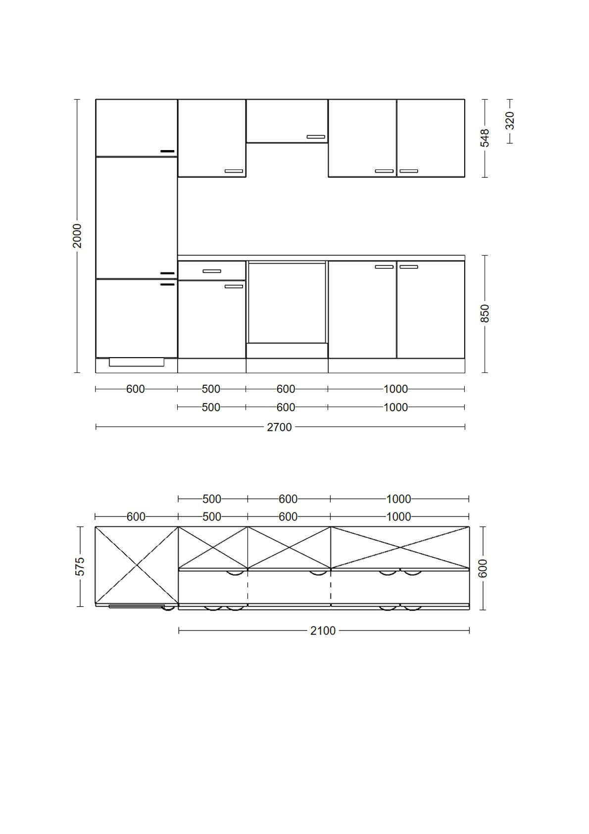 KÜCHENLEERBLOCK 270 cm in Weiß, Sonoma Eiche - Alufarben/Weiß, KONVENTIONELL, Holzwerkstoff/Kunststoff (270cm) - FlexWell