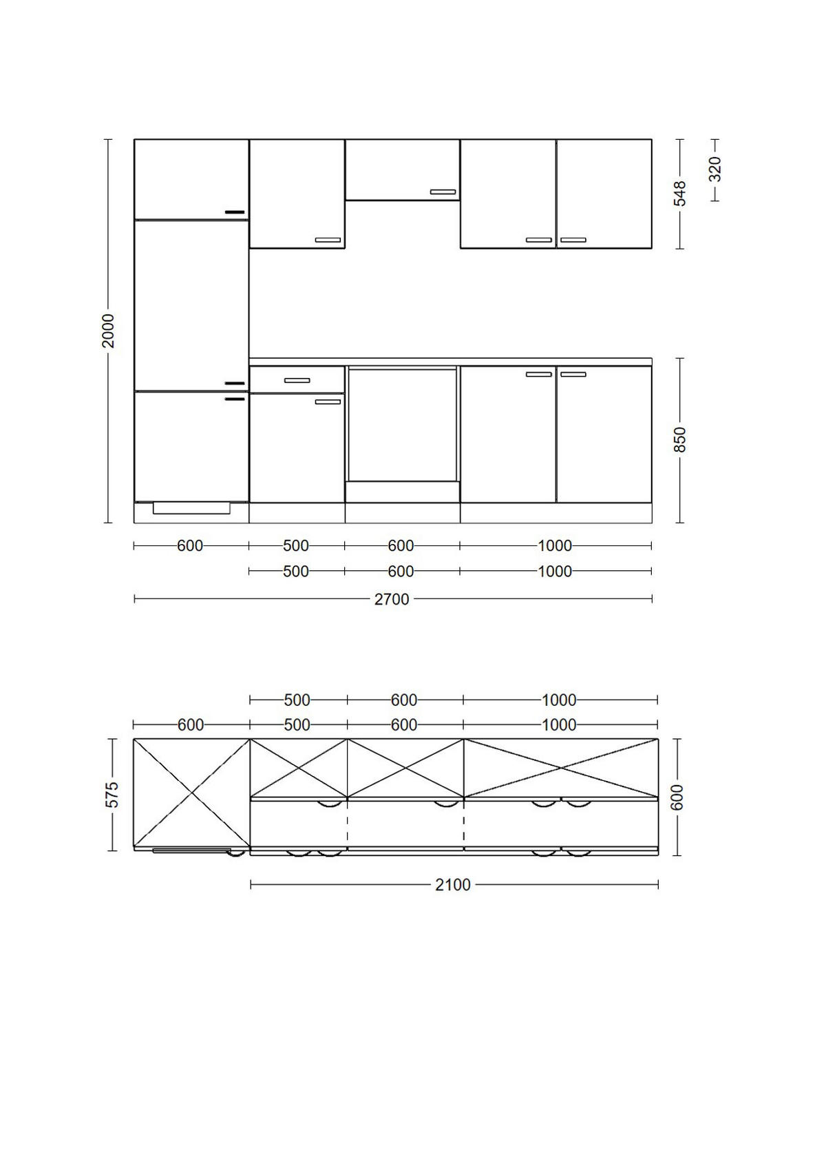 KÜCHENLEERBLOCK 270 cm   in Weiß, Sonoma Eiche  - Alufarben/Weiß, KONVENTIONELL, Holzwerkstoff/Kunststoff (270cm) - FlexWell