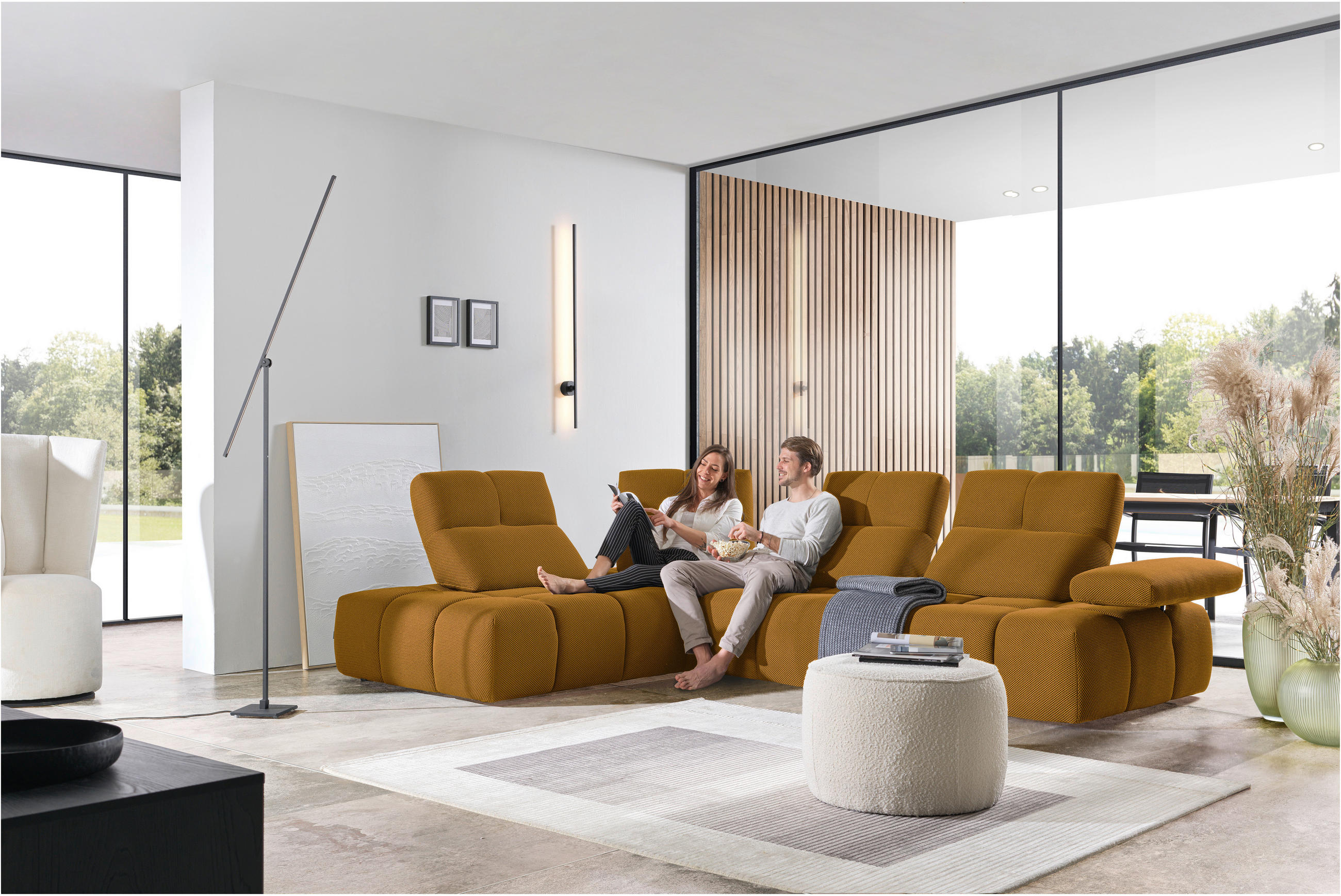 ECKSOFA in Struktur Senfgelb  233/313 cm  - Senfgelb/Schwarz, Design, Kunststoff/Textil (233/313cm) - Emilio Belluti