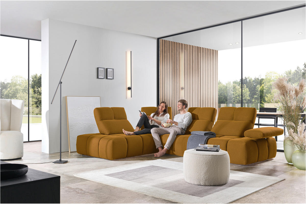 ECKSOFA in Struktur Senfgelb  233/313 cm  - Senfgelb/Schwarz, Design, Kunststoff/Textil (233/313cm) - Emilio Belluti
