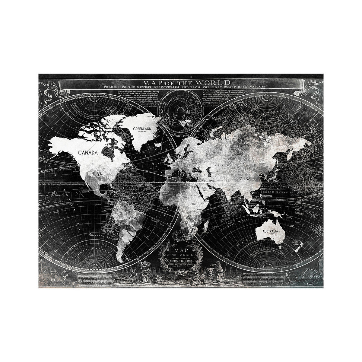 GLASBILD Weltkarte 120/80 cm  - Schwarz/Weiß, Basics, Glas/Papier (120/80cm)