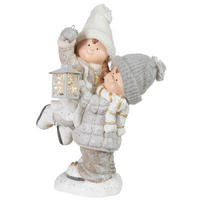 DEKOFIGUR KIND - Weiss/Braun, Trend, Textil/Stein (35/54/21cm) - X-Mas