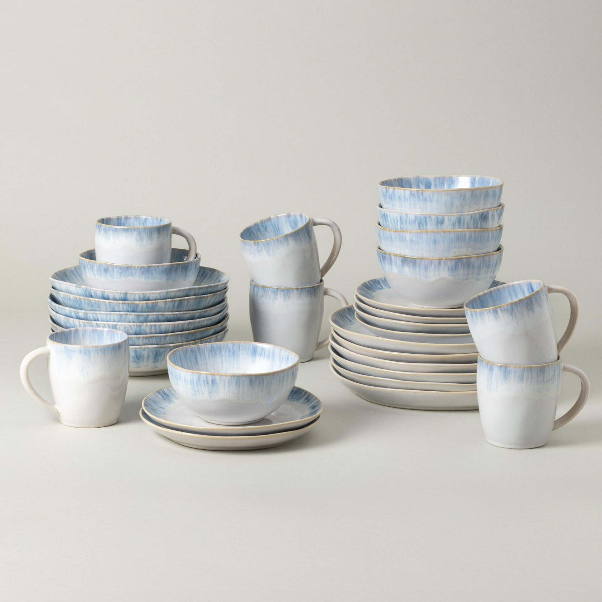 KOMBISERVICE Pastellblau, Weiß Hochglanz BRISA 30-teilig 6 Personen  - Pastellblau/Weiß Hochglanz, Basics, Keramik - Costa Nova