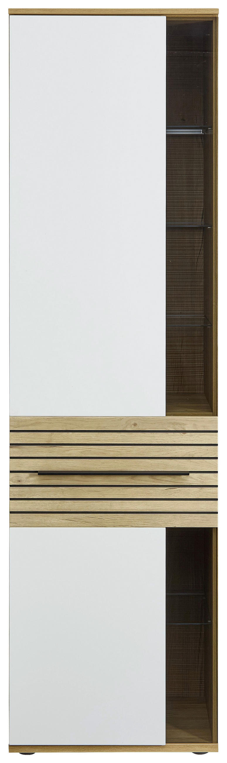 VITRINE  in Weiß, Eichefarben - Eichefarben/Schwarz, KONVENTIONELL, Glas/Holzwerkstoff (60/215/40cm) - Venda