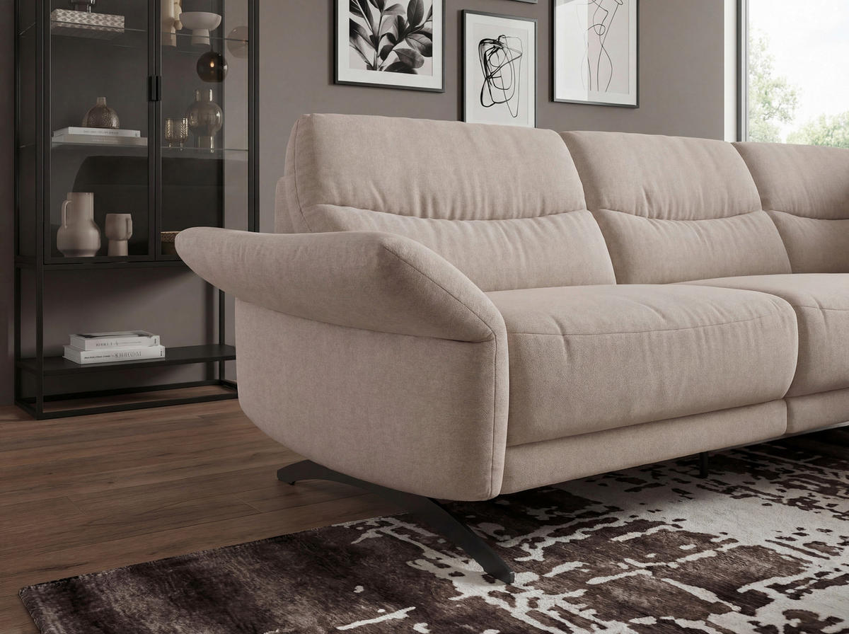 ECKSOFA Sandfarben Webstoff  - Sandfarben/Schwarz, KONVENTIONELL, Textil/Metall (263/201cm) - Pure Home Comfort