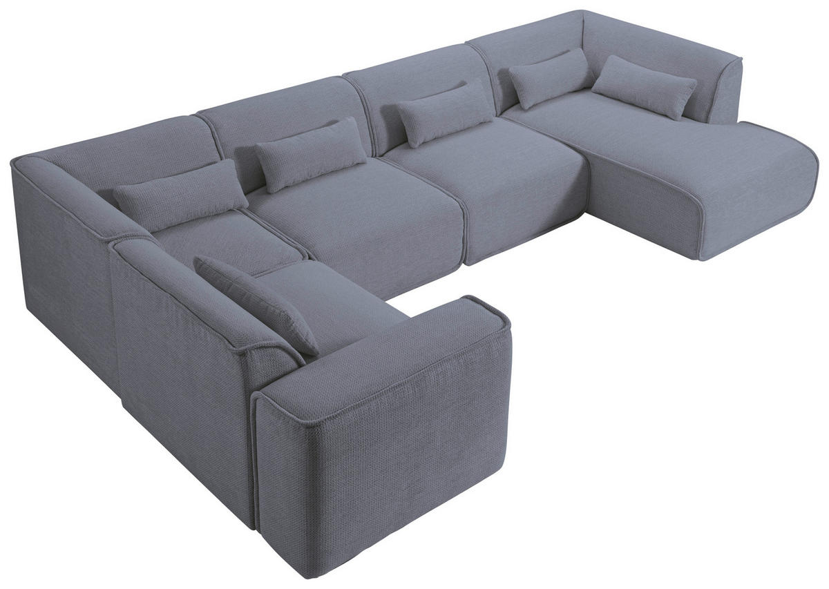 WOHNLANDSCHAFT Flachgewebe Graublau  - Graublau/Schwarz, Design, Kunststoff/Textil (211/368/165cm) - Lomoco