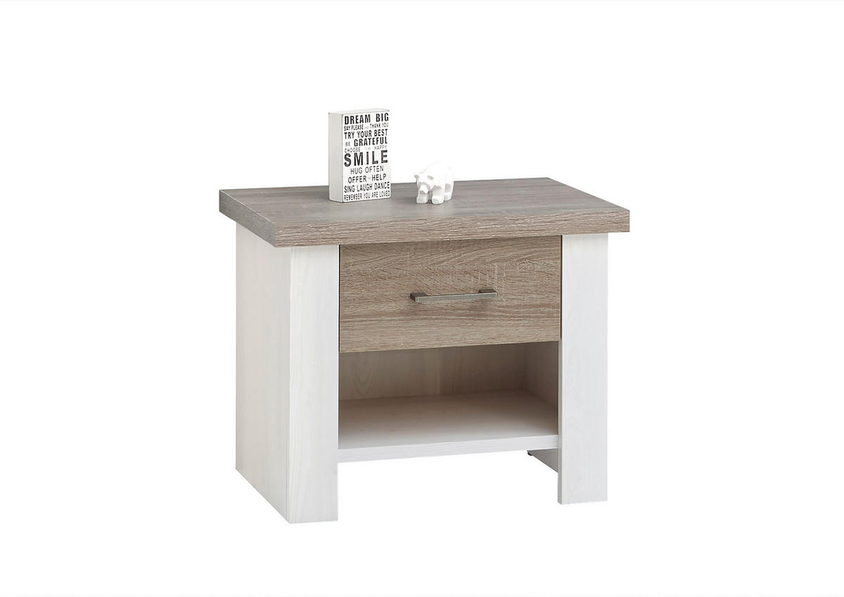 Set Pat Cu Noptiere 160/200 cm  in alb, culoare lemn stejar   - alb/culoare lemn stejar, Basics, material pe bază de lemn (160/200cm) - Carryhome