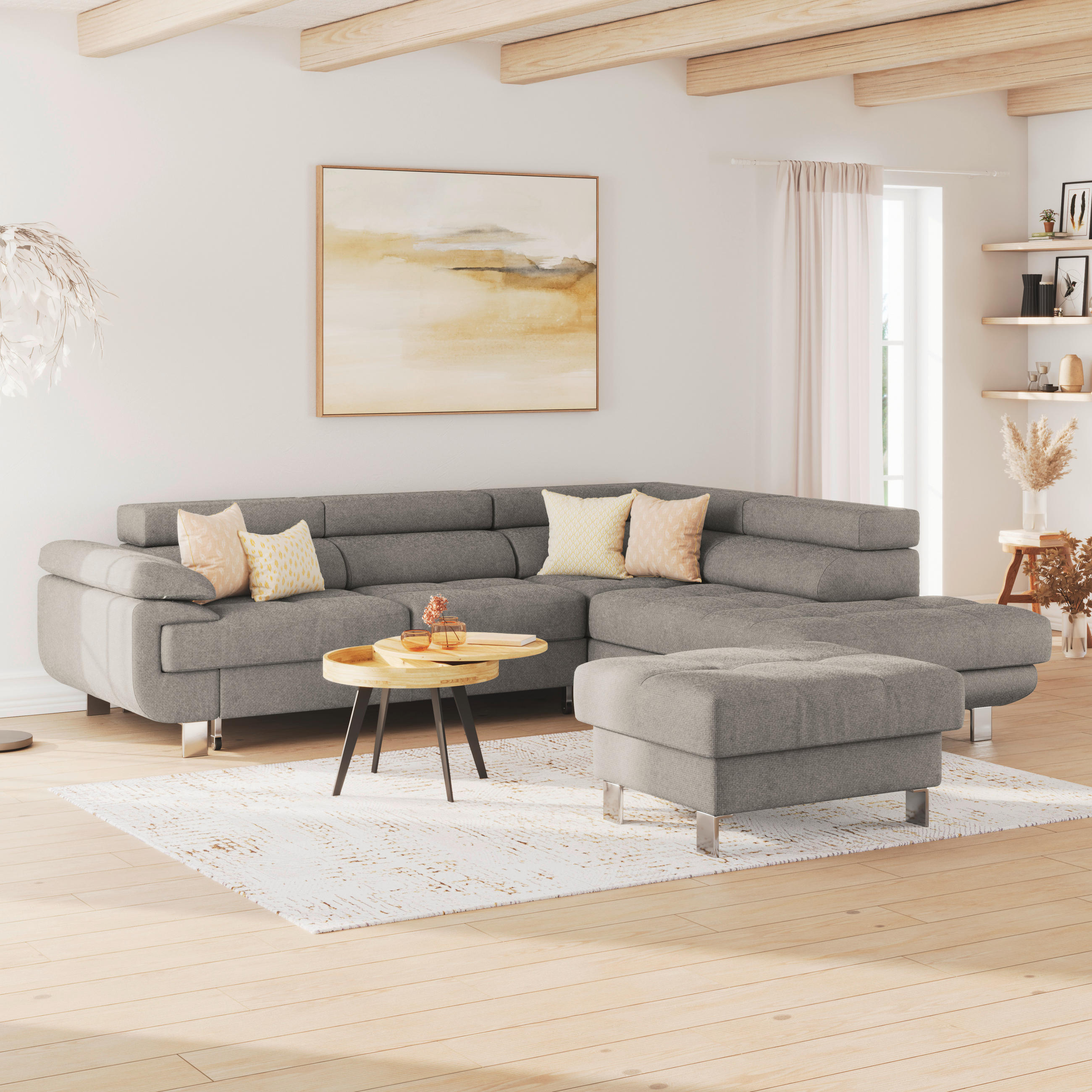HOCKER in Textil Taupe  - Taupe, Modern, Textil/Metall (90/44/73cm) - MID.YOU