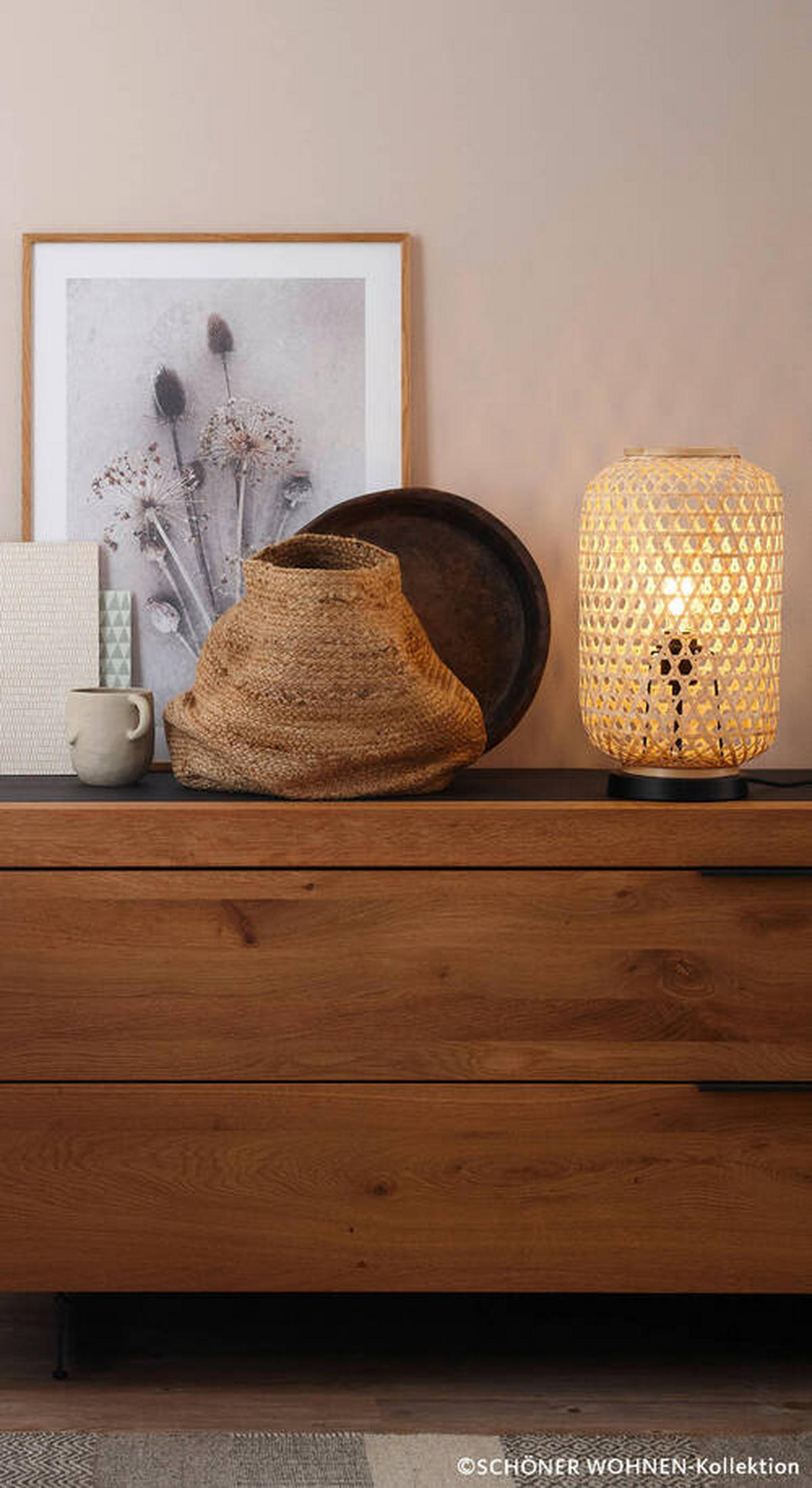 TISCHLEUCHTE 40/62,5 cm   - Beige/Schwarz, Natur, Holzwerkstoff/Metall (40/62,5cm) - Schöner Wohnen