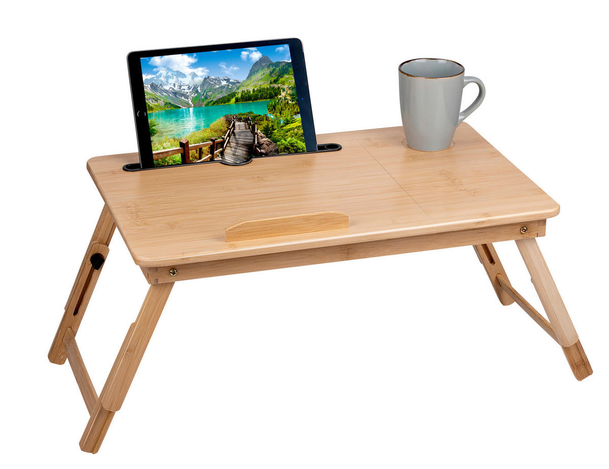 LAPTOPTISCH 53.5/34/27.5 cm höhenverstellbar, klappbar, Getränkehalter, justierbare Füße  - Braun, Basics, Holz (53.5/34/27.5cm)